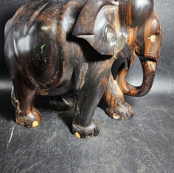 Vintage Large Heavy Macassar Ebony Hand Carved‎ Elephant - Picture 2 of 10